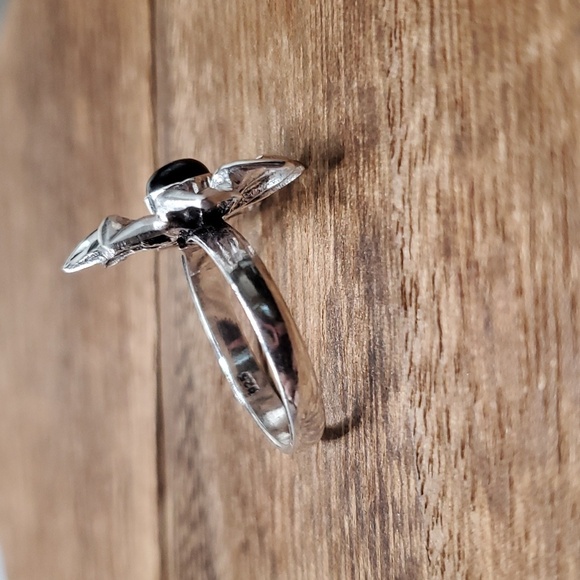 black‎ dahlia onyx ring sterling silver 925 stamped Size 7 R267 - Picture 2 of 2